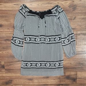 HeartSoul Women's Aztec Print Long Sleeve Knee Length Casual Shift Dress Small S